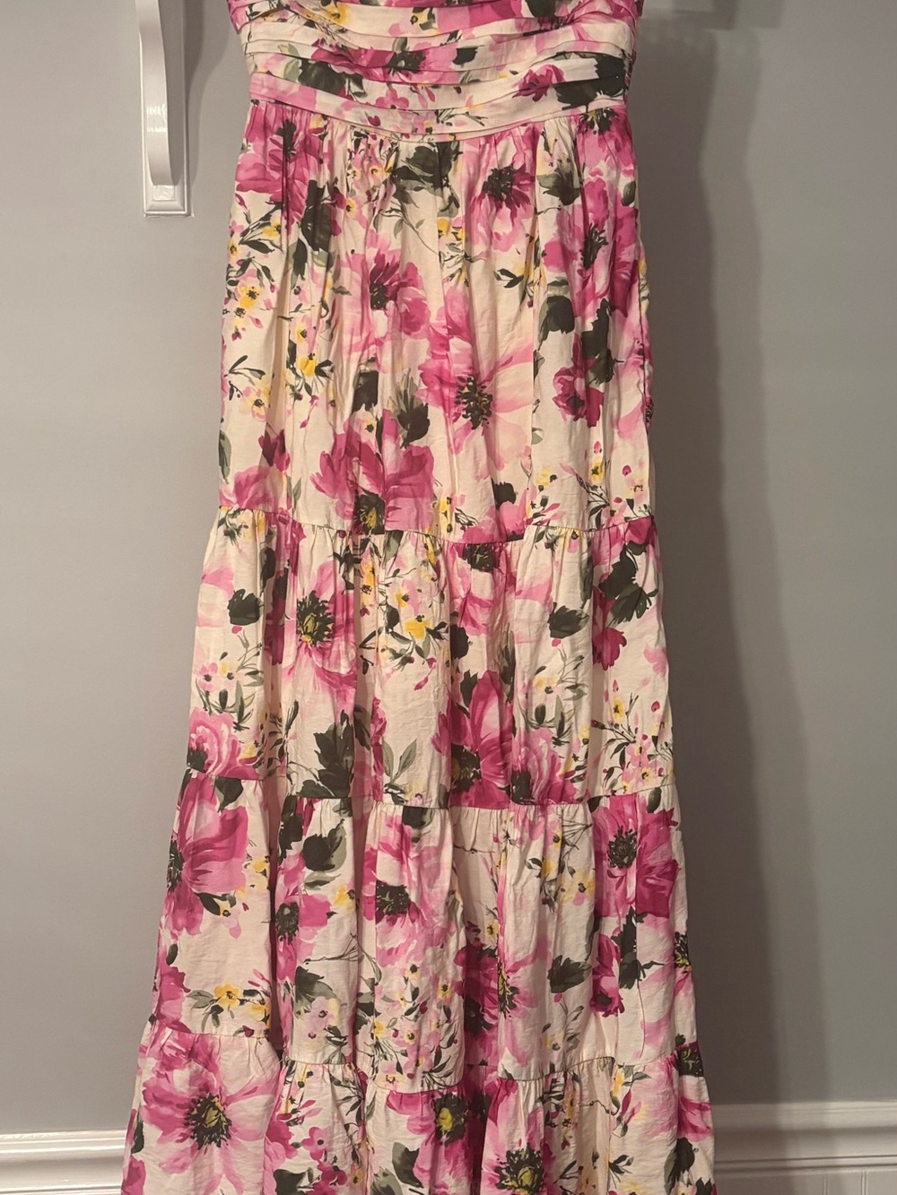 Abercrombie & Fitch Pink Floral Tiered Maxi Dress on Cream Ground